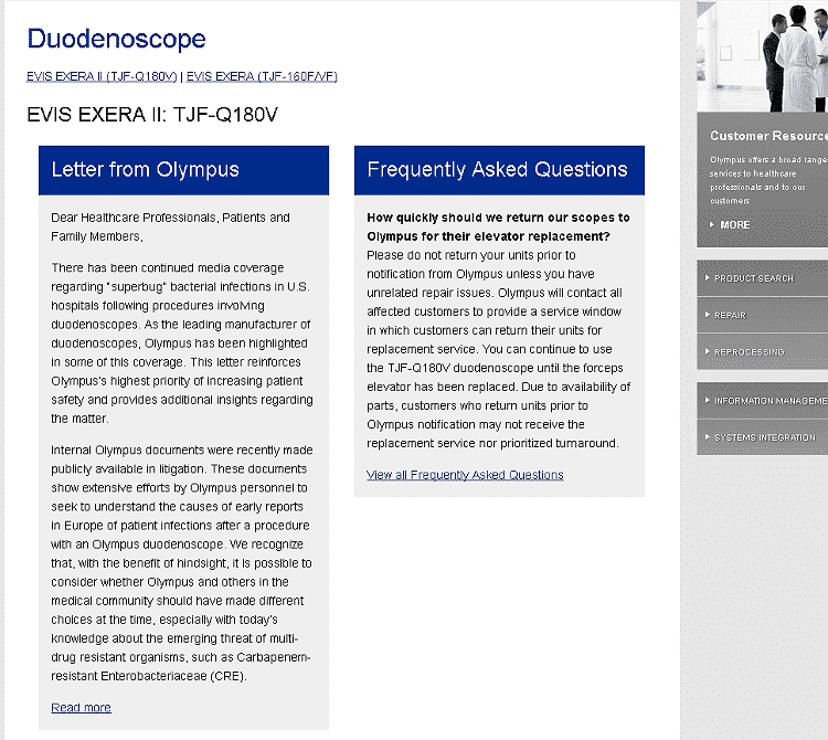 Olympus Duodenoscope Statement