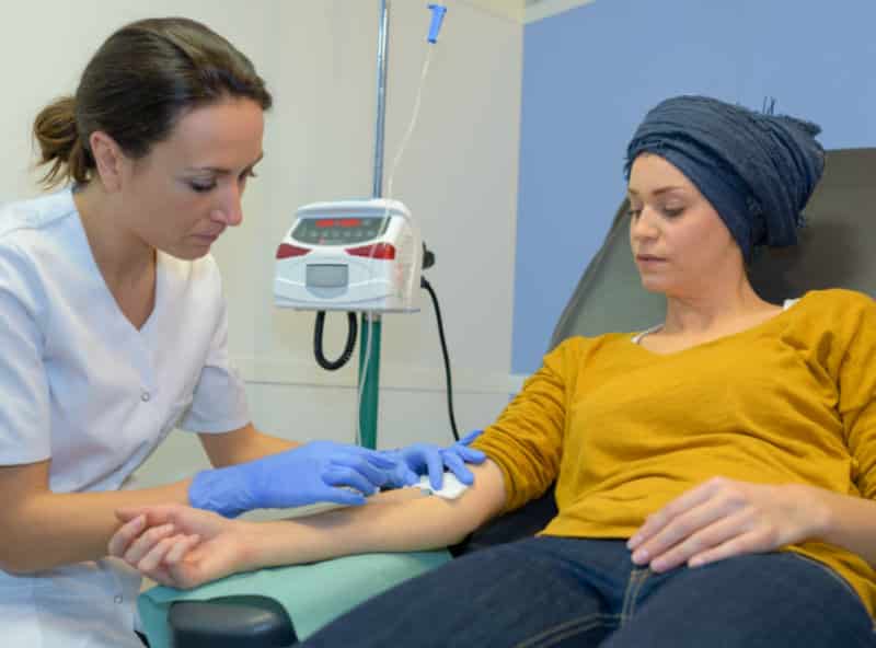 Woman Receiving Chemotherapy Drugs