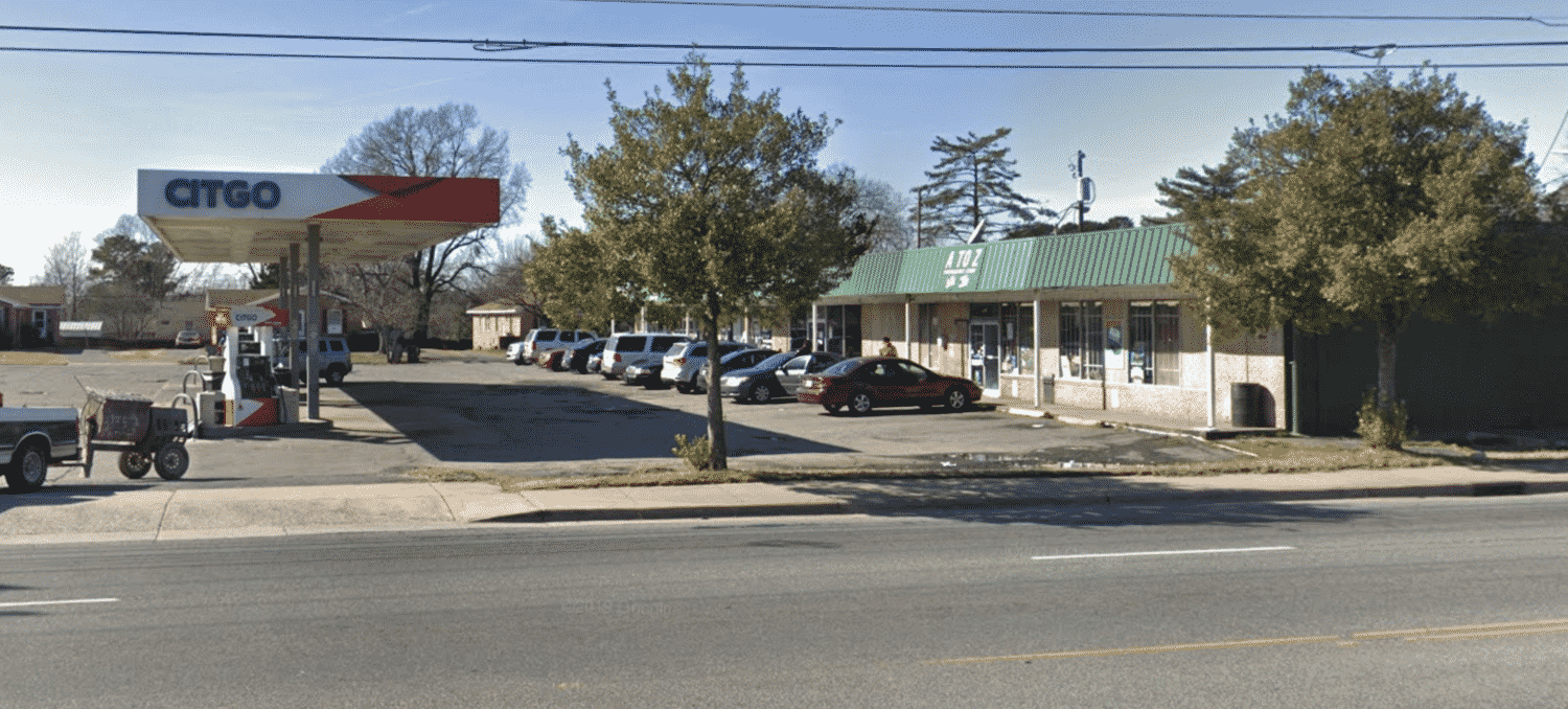 Parking lot of the Busy Arcade in Charlotte, North Carolina.